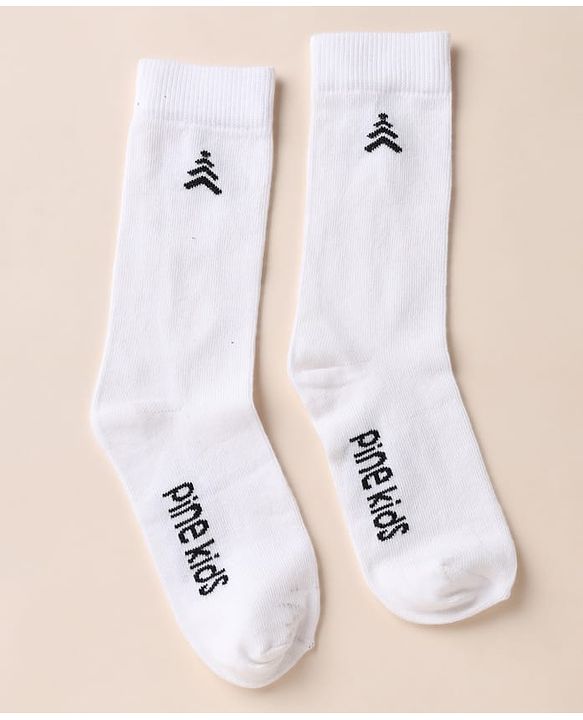 Pine Kids Cotton Mix Knit Below Knee Length Socks With Text Design Pack of 3 - Black White