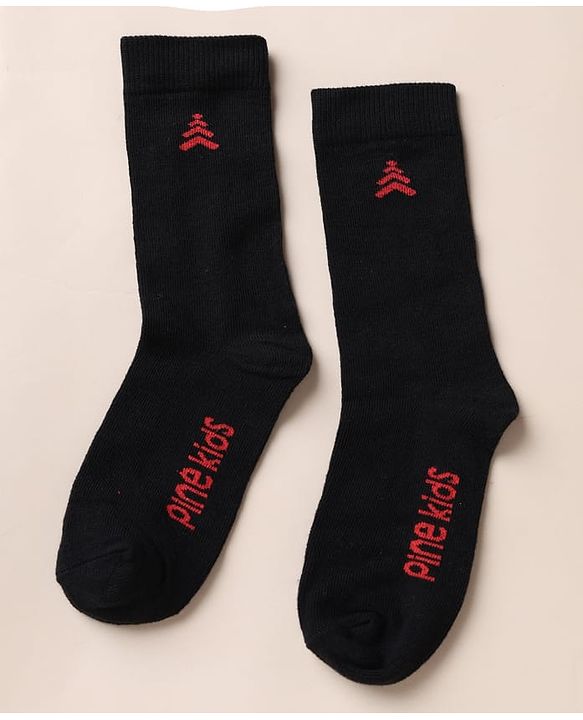 Pine Kids Cotton Mix Knit Below Knee Length Socks With Text Design Pack of 3 - Black White
