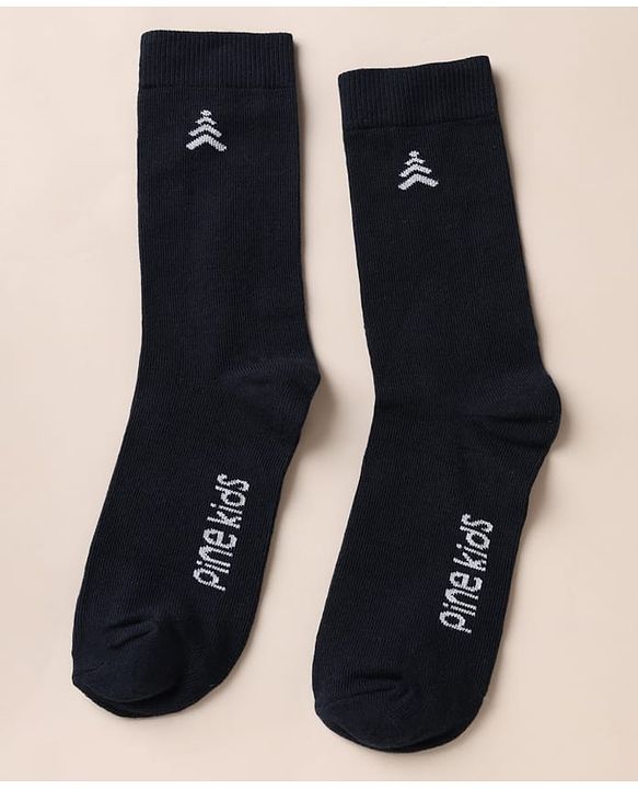 Pine Kids Cotton Mix Knit Below Knee Length Socks With Text Design Pack of 3 - Black White