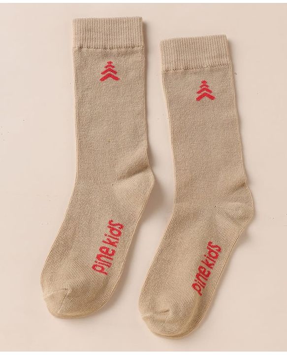 Pine Kids Knit Below Knee Length Socks With Text Design Pack of 3 - Brown Black Grey