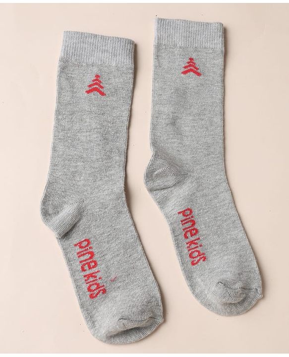 Pine Kids Knit Below Knee Length Socks With Text Design Pack of 3 - Brown Black Grey