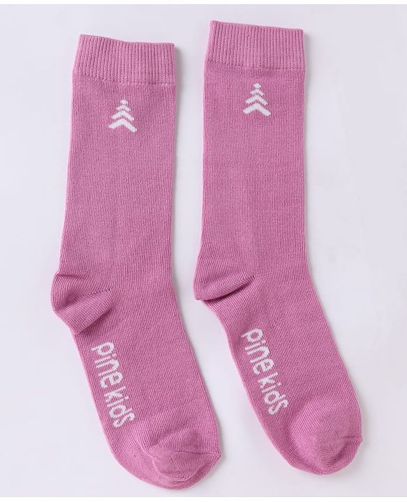 Pine Kids Cotton Mix Knit Below knee length Socks with Pine Kids Text in White & Pink Pack of 3