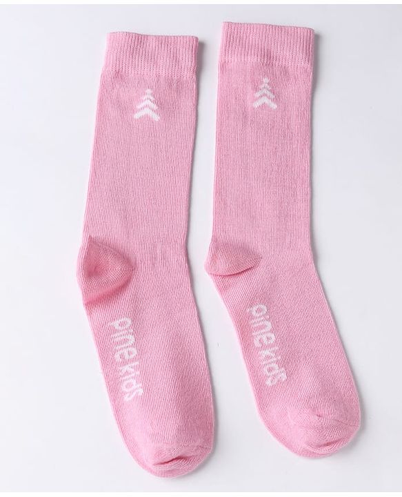 Pine Kids Cotton Mix Knit Below knee length Socks with Pine Kids Text in White & Pink Pack of 3