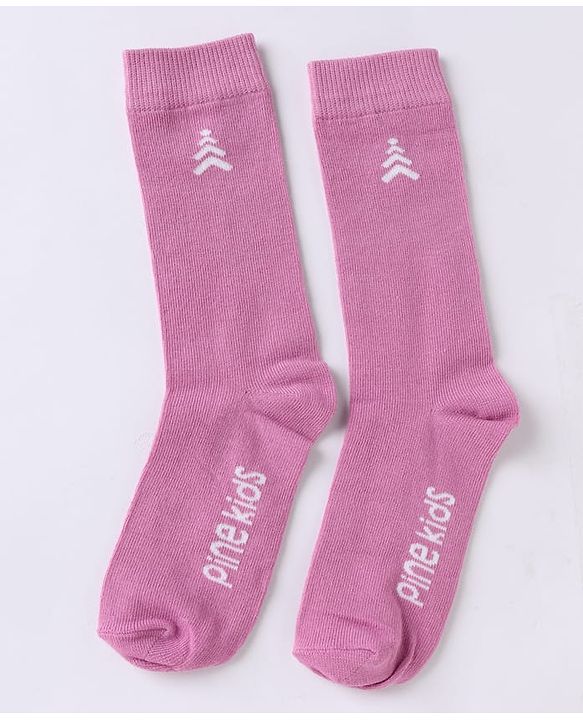 Pine Kids Cotton Mix Knit Below knee length Socks with Pine Kids Text in White & Pink Pack of 3