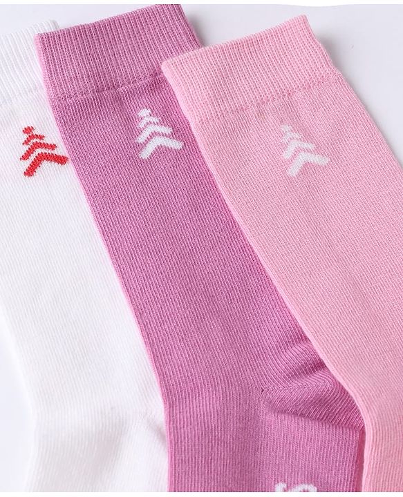 Pine Kids Cotton Mix Knit Below knee length Socks with Pine Kids Text in White & Pink Pack of 3
