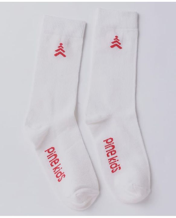 Pine Kids Cotton Mix Knit Below knee length Socks with Pine Kids Text in White & Pink Pack of 3