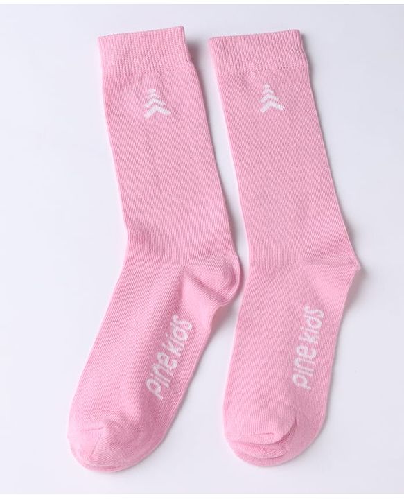 Pine Kids Cotton Mix Knit Below knee length Socks with Pine Kids Text in White & Pink Pack of 3