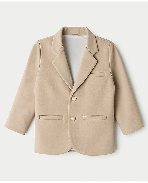 Babyhug Knit Full Sleeves Solid Blazer With Printed T-shirt in Beige