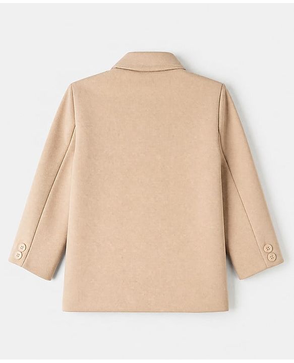 Babyhug Knit Full Sleeves Solid Blazer With Printed T-shirt in Beige