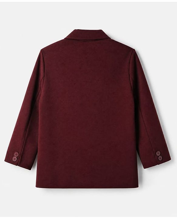 Babyhug Knit Full Sleeves Solid Blazer with Printed T-Shirt - Maroon