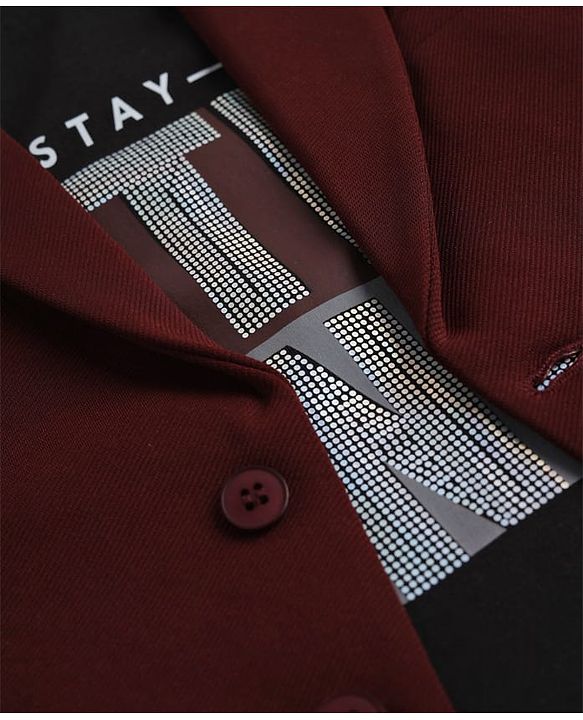 Babyhug Knit Full Sleeves Solid Blazer with Printed T-Shirt - Maroon