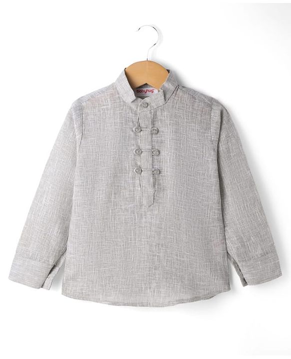 Babyhug Woven Full Sleeves  Shirt with Solid Jacket and Trousers  - Grey
