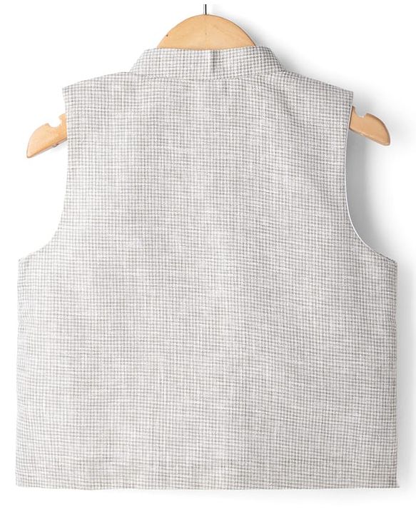 Babyhug Woven Full Sleeves  Shirt with Solid Jacket and Trousers  - Grey