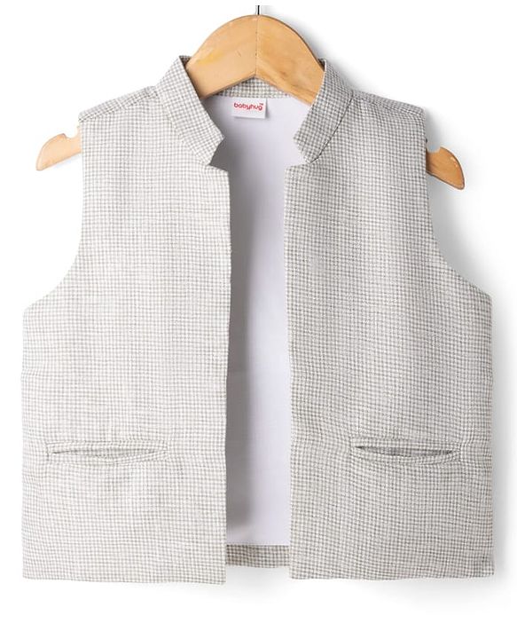 Babyhug Woven Full Sleeves  Shirt with Solid Jacket and Trousers  - Grey