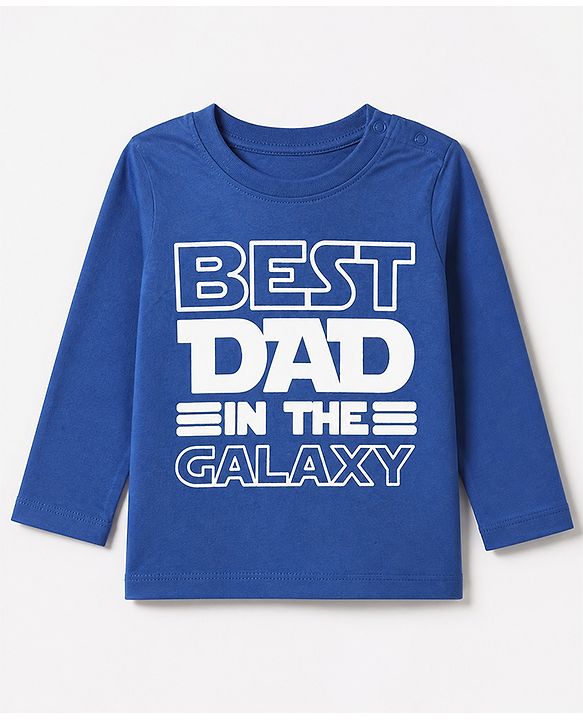 Babyhug Cotton Knit Full Sleeves T-Shirt & Pajama Night Suit with Best Dad in The Galaxy Text & Stars Print - Navy Blue