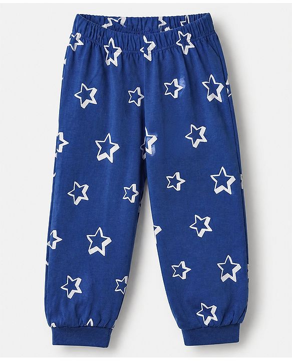 Babyhug Cotton Knit Full Sleeves T-Shirt & Pajama Night Suit with Best Dad in The Galaxy Text & Stars Print - Navy Blue