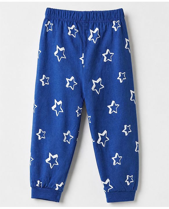 Babyhug Cotton Knit Full Sleeves T-Shirt & Pajama Night Suit with Best Dad in The Galaxy Text & Stars Print - Navy Blue