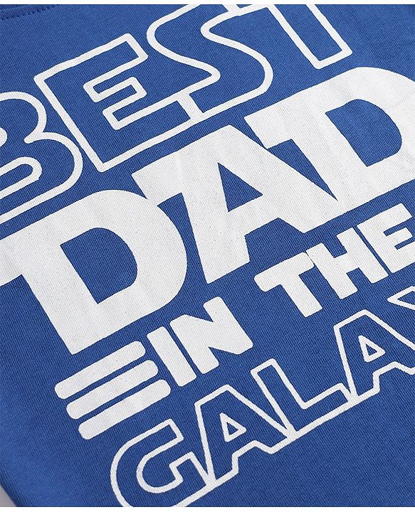 Babyhug Cotton Knit Full Sleeves T-Shirt & Pajama Night Suit with Best Dad in The Galaxy Text & Stars Print - Navy Blue