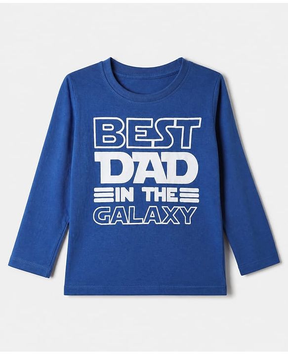 Babyhug Cotton Knit Full Sleeves T-Shirt & Pajama Night Suit with Best Dad in The Galaxy Text & Stars Print - Navy Blue