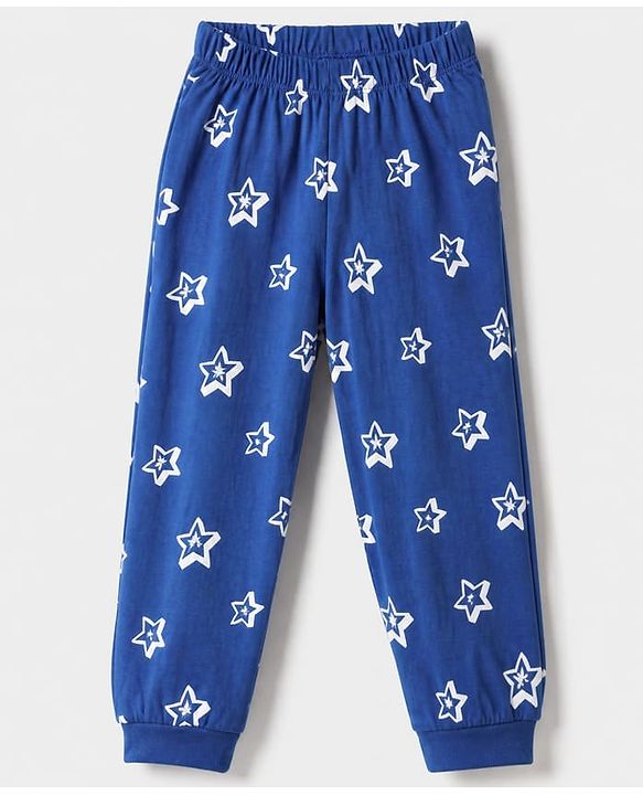 Babyhug Cotton Knit Full Sleeves T-Shirt & Pajama Night Suit with Best Dad in The Galaxy Text & Stars Print - Navy Blue