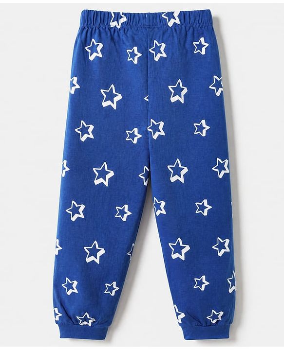 Babyhug Cotton Knit Full Sleeves T-Shirt & Pajama Night Suit with Best Dad in The Galaxy Text & Stars Print - Navy Blue