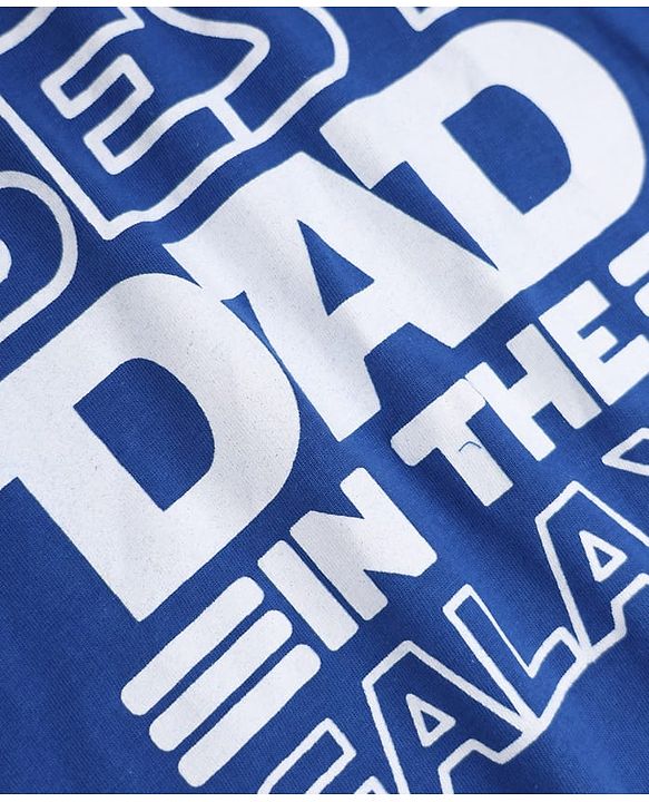 Babyhug Cotton Knit Full Sleeves T-Shirt & Pajama Night Suit with Best Dad in The Galaxy Text & Stars Print - Navy Blue