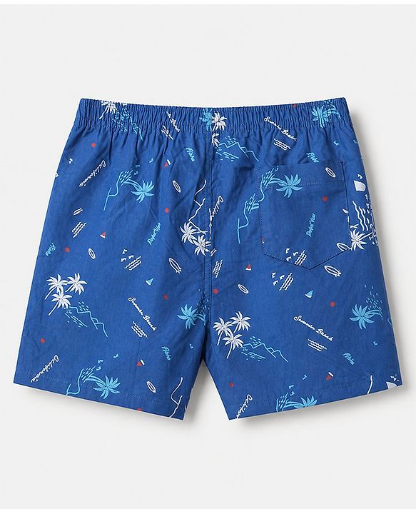 Pine Kids 100% Cotton Cambric Woven Boxers with Beach Theme & Leaf Print Pack of 2 - Blue & Orange