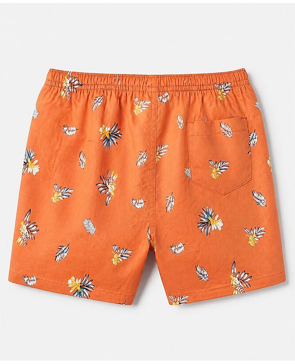 Pine Kids 100% Cotton Cambric Woven Boxers with Beach Theme & Leaf Print Pack of 2 - Blue & Orange