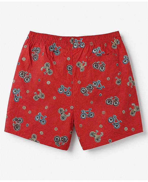 Pine Kids 100% Cotton Cambric Woven Boxers with Anchor & Bicycle Print Pack of 2 - Red & Black