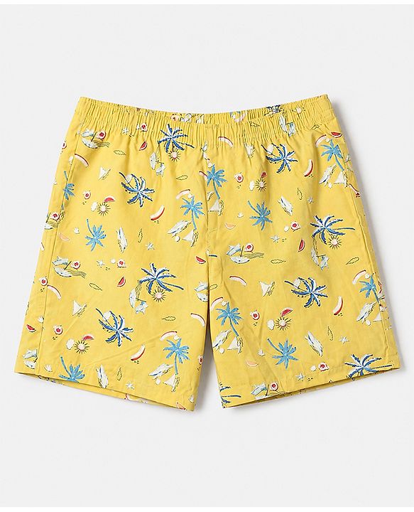 Pine Kids 100% Cotton Cambric Woven Boxers with Beach Theme & Boat Print Pack of 2 - Violet & Yellow