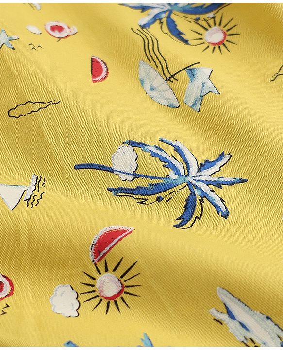 Pine Kids 100% Cotton Cambric Woven Boxers with Beach Theme & Boat Print Pack of 2 - Violet & Yellow