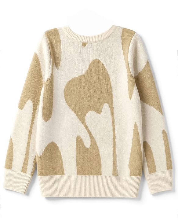 Pine Kids Knit Full Sleeves Pullover with Text & Abstract Design - Beige