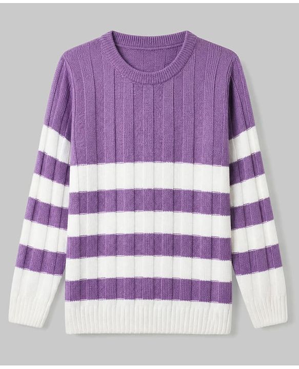 Pine Kids Knit Full Sleeves Striped Sweater Set - Purple