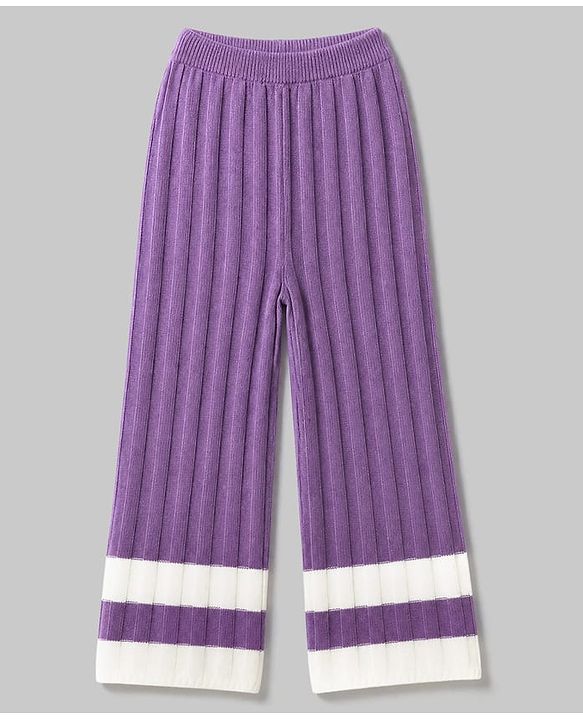 Pine Kids Knit Full Sleeves Striped Sweater Set - Purple