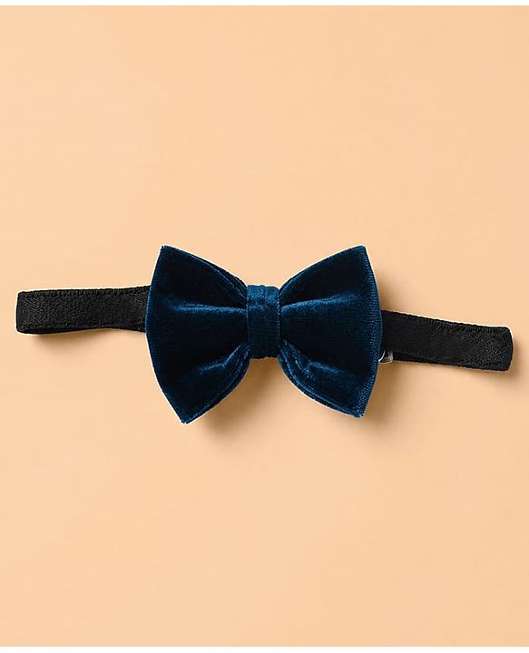 Babyhug Velour Knit Full Sleeves Solid Party Suit with Bow in Teal Blue