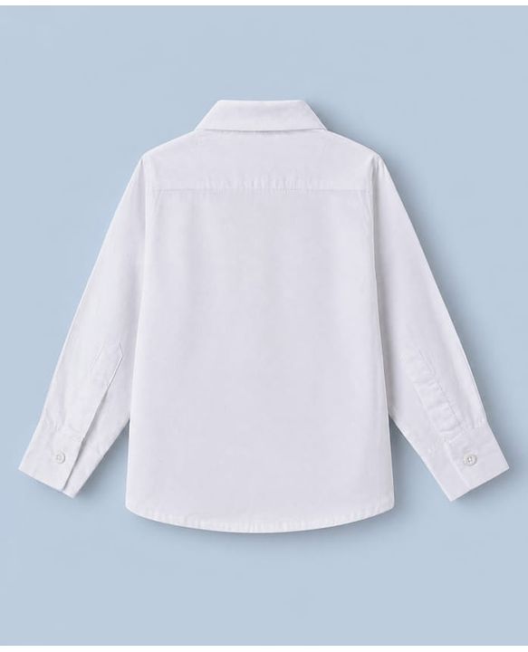 Babyhug Woven Full Sleeves Party Shirt & Pant Set With Bow & Suspender - White & Navy Blue