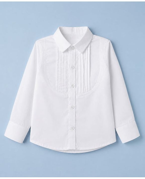Babyhug Woven Full Sleeves Party Shirt & Pant Set With Bow & Suspender - White & Navy Blue