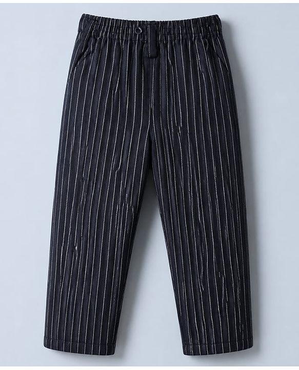Babyhug Woven Full Sleeves Party Shirt & Pant Set With Bow & Suspender - White & Navy Blue