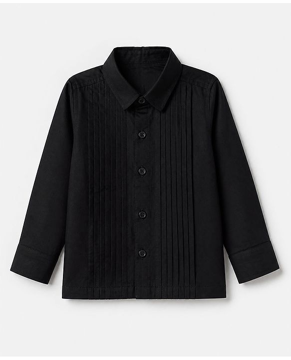 Babyhug Woven Solid Full Sleeves Party Shirt with Bow - Black