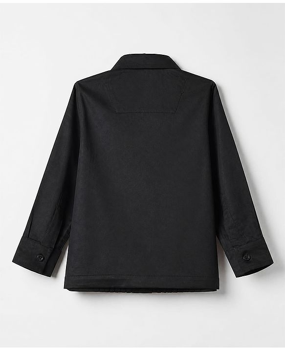 Babyhug Woven Solid Full Sleeves Party Shirt with Bow - Black