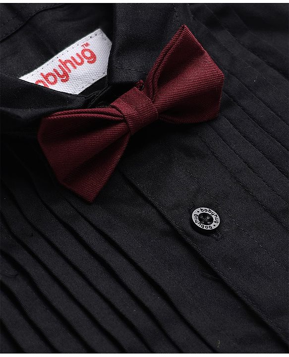 Babyhug Woven Solid Full Sleeves Party Shirt with Bow - Black