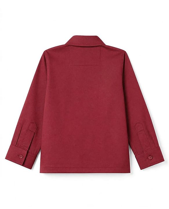 Babyhug Woven Full Sleeves Solid Party Shirt With Bow - Maroon