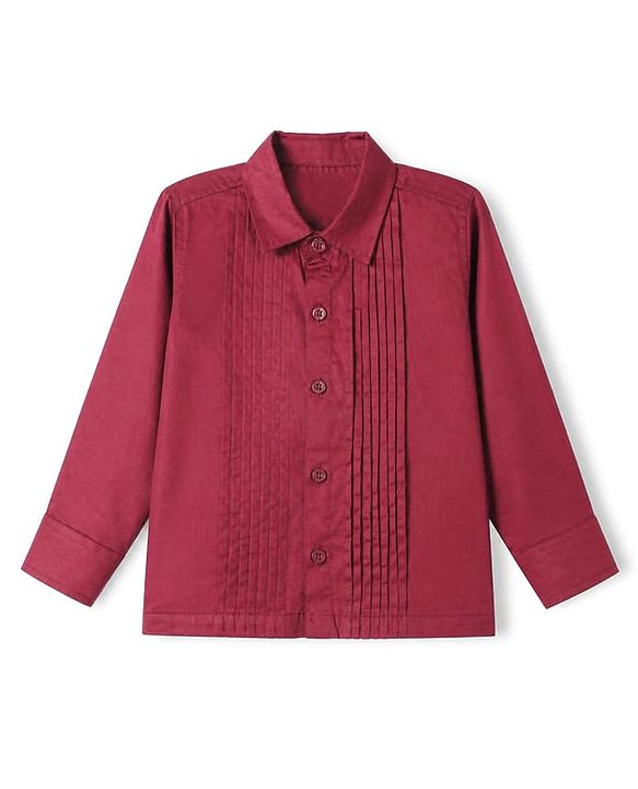 Babyhug Woven Full Sleeves Solid Party Shirt With Bow - Maroon