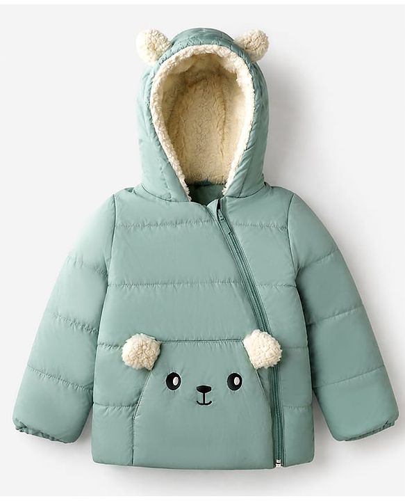 Babyhug Woven Padded/Quilted/ Winter Jacket with Full Sleeves and Bear Print - Mint