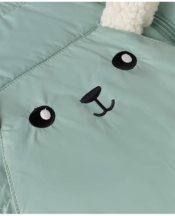 Babyhug Woven Padded/Quilted/ Winter Jacket with Full Sleeves and Bear Print - Mint