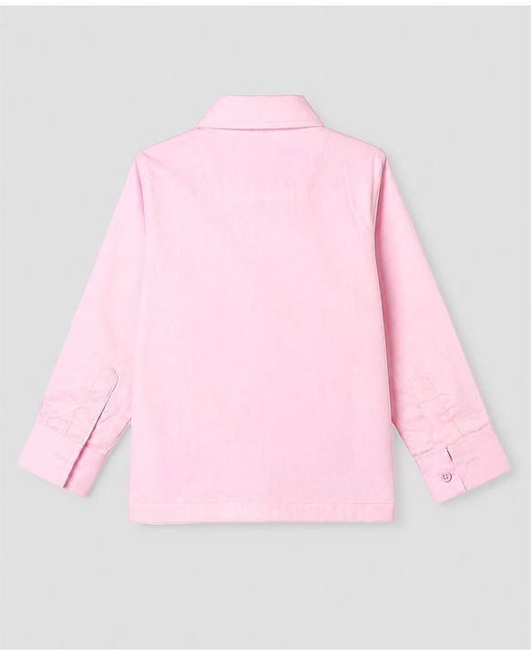 Babyhug Woven Full Sleeves Solid Party Shirt With Bow - Pink