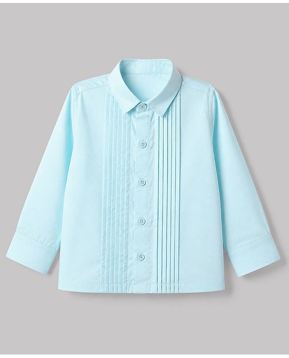 Babyhug Woven Full Sleeves Solid Party Shirt With Bow - Light Blue