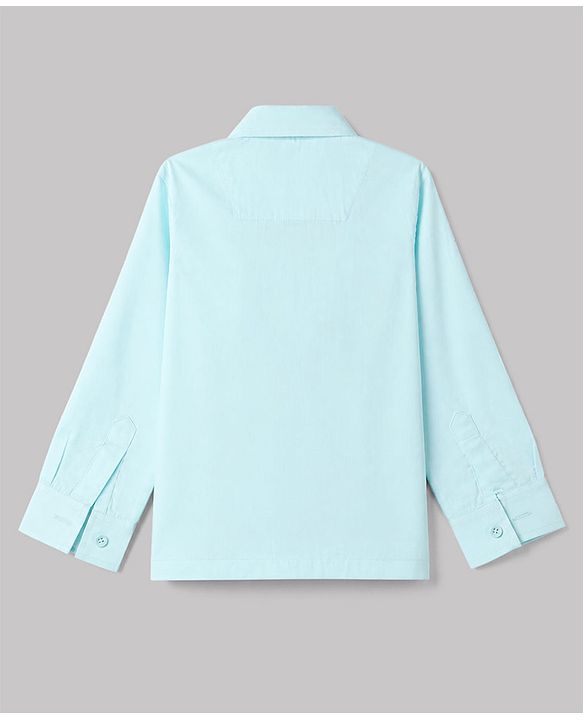 Babyhug Woven Full Sleeves Solid Party Shirt With Bow - Light Blue
