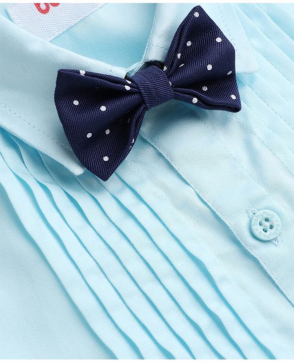 Babyhug Woven Full Sleeves Solid Party Shirt With Bow - Light Blue