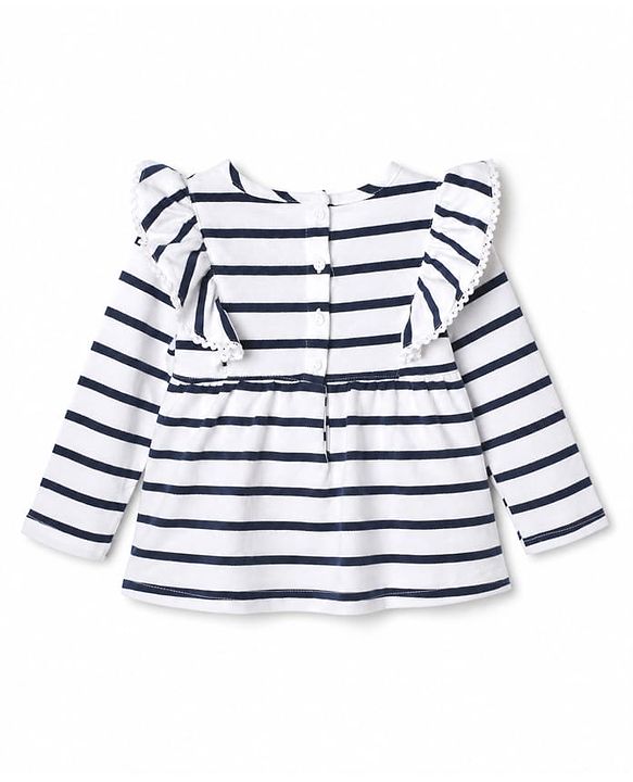 Babyhug 100% Cotton Single Jersey Knit Full Sleeves Top and Pant With Stripes Print & Butterfly Patch - White